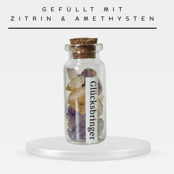 Glücksbringer | Zitrin | Amethyst | Glasfäschchen für Erfolg und Ruhe